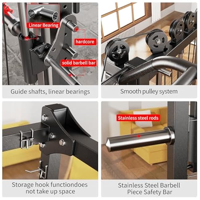 Smith Machine£¬Multi-Function Squat Rack Power Cage with Cable Crossover System,with Optional Weight Bench, Olympic Barbell Weight Set, for Home Gym