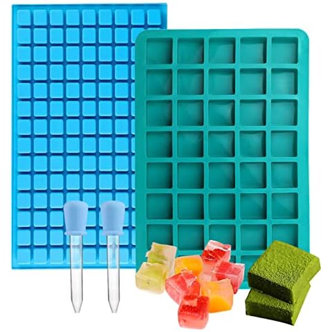 2PCS Square Silicone Moulds, XIACIBDUS 126 Cavity and 40 Cavity Ice Cube Trays Moulds , Candy Caramel Fudge Chocolate Jelly Pudding Molds for Homemade DIY Pralines Gummy, Grid Fondant Cover