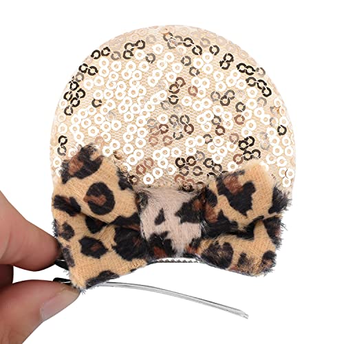 2 Pairs Mouse Ears Hair Clip Mouse Hair Barrettes Bow Ear Clip For Theme Birthday Party Favor Decoration (Leopard) #TOP2