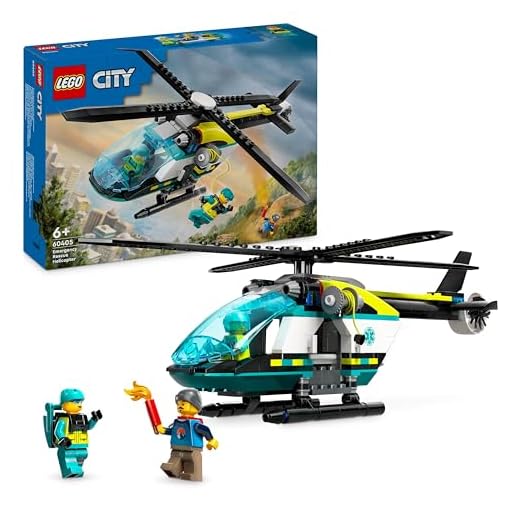 LEGO City Helicóptero de Rescate para Emergencias de Juguete, Juego Infantil de Construcción Creativa, Regalo para Niños y Niñas de 6 Años o Más, Minifiguras: Piloto, Excursionista y Socorrista 60405