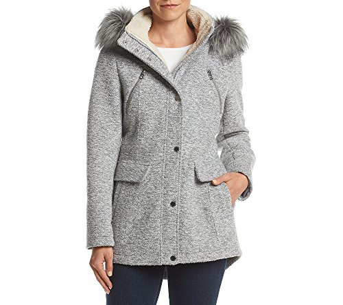 Nautica Women's Novelty Wool Anorak Jacket with Faux Fur Trim Hood, Grey, Extra Large