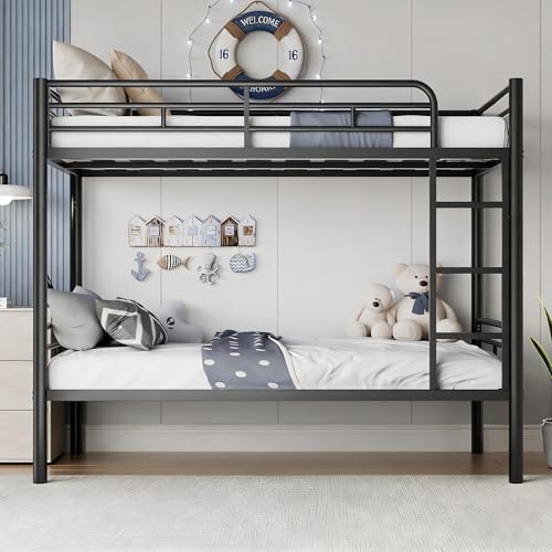 PVWIIK Bunk Bed Twin Over Twin with Guardrail for Dormitory,Living