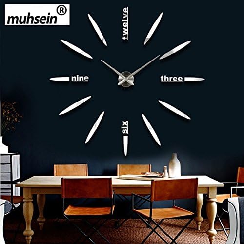 3D DIY Large Wall Clock With Digital Number Personalised Art Stickers Frameless Modern Decorative Clock For Living Room Kitchen Bedroom Office Silver