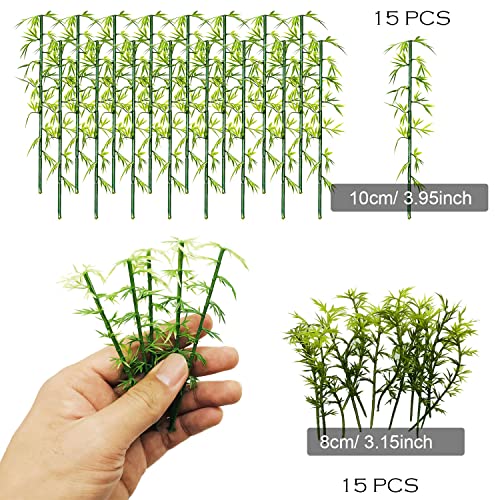 Woohome 30 Stück Modell Bambusbäume Modellbau Bamboo Bäume und Künstliche Moosfelsen Dekorative, Moossteine Grüne Moosbälle für Blumenarrangements, Feengärten
