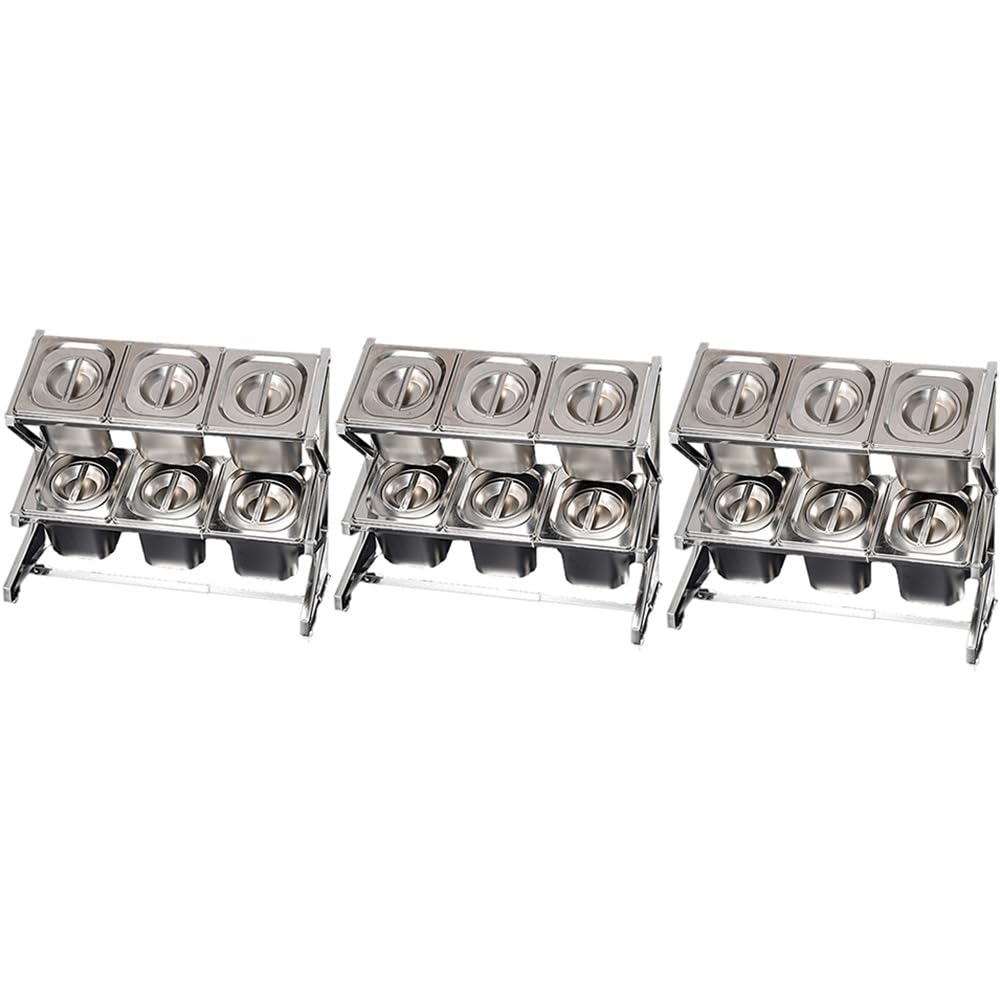 GTHTUHFD Expandable Stainless Steel Spice Rack For 10 Pots & Pans With Spoon Holder Countertop Condiment Organizer,Argento/Aa-25.4X8.9X17IN-3PC