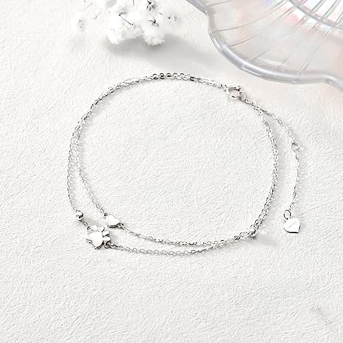 Image of SISGEM Solid 14K Gold Layered Anklet for Women, Real Gold Dog Paw Print Anklet Bracelet Foot Bracelet Fine Jewelry Anniversary Birthday Gifts for Her, Wife, Mom, 8''+2''