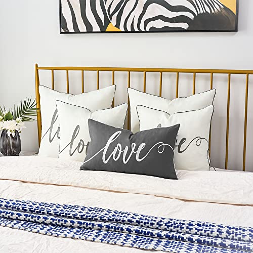 Sanmetex Decorative Lumbar Pillow Covers 14X24 Inches, Embroidery Love Decro Soft Cotton Throw Pillow Case, Dark Gray Rectangular Pillow Cover For Bed, Bedroom, Pack Of 1. #TOP2