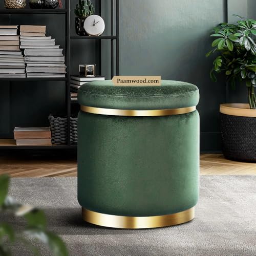 Image of Paamwood Velvet Sitting Stool - Luxurious Ottoman Footrest for Bedroom & Living Room, Wooden Sofa Side Stool, Makeup Chair, Pouf for Home & Office Decoration (Green Pack of 6)