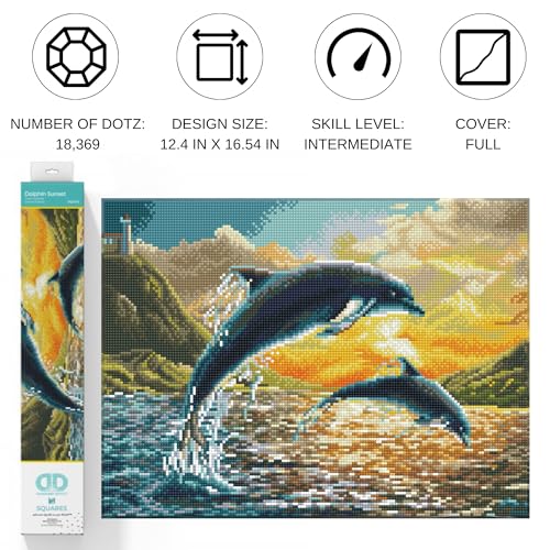 Image of DIAMOND DOTZ Dolphin Sunset Diamond Painting Kits for Adults - Diamond Art Kits a Relaxing Creative Craft Kit with Dotz Gems 12.4x16.5