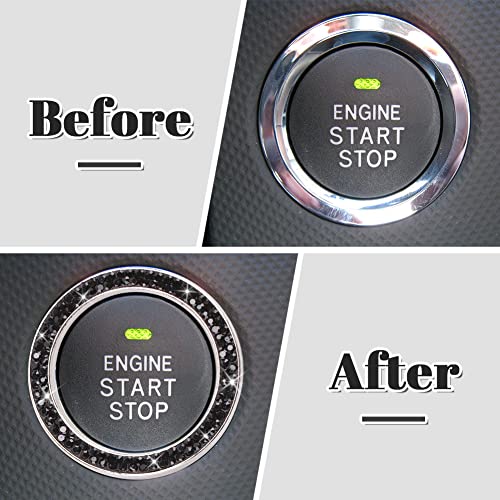 Image of ToBeQueen Bling Push Start Button Cover Ring, Interior Crystal Diamond Rhinestone Engine Start Stop Ring Emblem Decoration Sticker, Black Bling Car Accessories for Women, Black