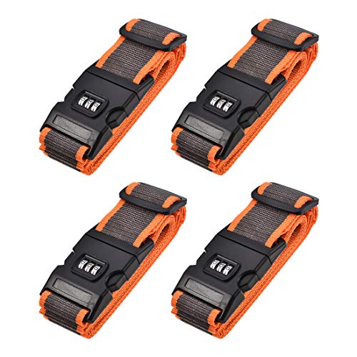 uxcell Luggage Straps Suitcase Belts with Buckle, Combination Lock, 2Mx5cm Adjustable PP Travel Bag Packing Accessories, Orange Gray 4Pcs