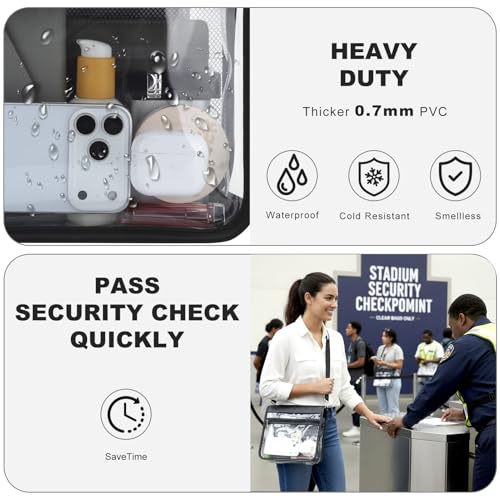 Image of Clear Crossbody Bags for Women, Stadium Approved Clear Purse for Concert Sports, Transparent Shoulder Handbags With Water-Resistant PVC Plastic Material with Wide Strap, Black