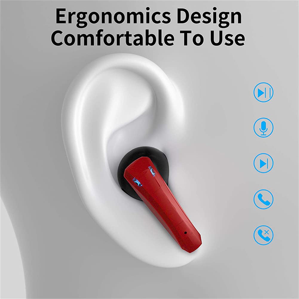Tws Prawdziwe Bezprzewodowe Earbuds, 5.1 Słuchawki Bluetooth Słuchawki Słuchawki Wbudowany MIC, Wyświetlacz LED do pracy, Sport, Gra,Red