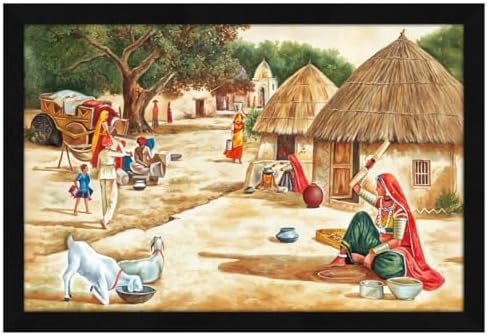 ArtX Paper Village Scenery Painting Vastu Wall Art, For Living Room Bedroom, Multicolor, Nature, 18.0 X 12.0 inches, Set of 1