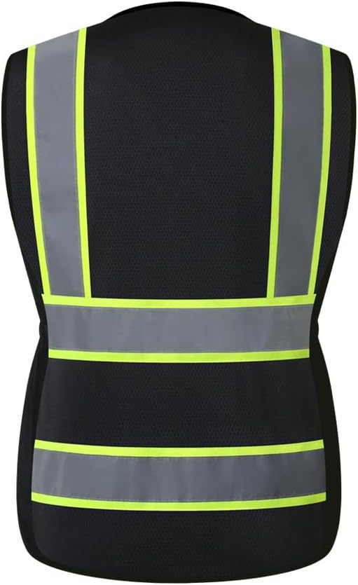 Miniatura 6 de Chaleco de seguridad para mujer con 8 bolsillos y cremallera frontal de alta visibilidad, chaleco de malla reflectante de alta visibilidad, chaleco