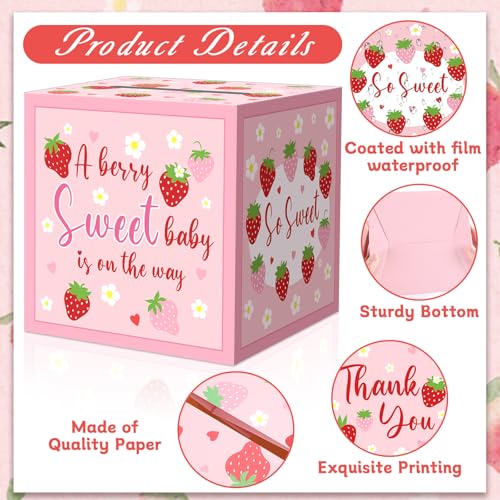 Image of 51Pcs Pink Strawberry Diaper Raffle Tickets with Box Strawberry Baby Shower Game Kit Party Decors Favor A Berry Sweet Baby Is On The Way Holder Box for Girl Boy Gender Reveal Party Invitation Supplies