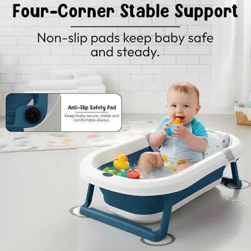Image of StarAndDaisy Bath Tub for Baby 0-5 Years /Foldable Bath tub for Kids with Cushion, Space Saving Design, Newborn Baby Folding Bathing Tub Girls & Boys, Easy to Store- Dark Blue