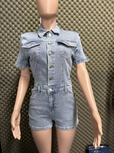 Mono de mezclilla corto Molilove para mujer: estilo vintage casual con botones 7