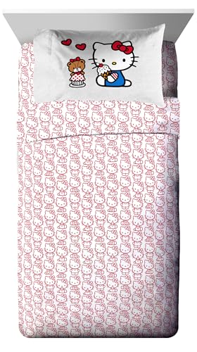 Image of Sanrio Hello Kitty Twin Comforter Set 5 Piece Bedding for Girls, Grey | Bed in a Bag, Comforter Sheets Sham Pillowcase, Official Product, Soft Microfiber, Machine Washable, Easy Care, Girls Gift