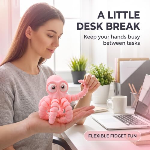 Image of 3D Printed Cute Octopus Toys,Flexible Joint 3D Printed Animals(Red)