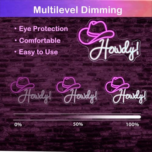 Image of ineonlife Cowboy Hat Neon Sign Howdy Neon Lights Pink Led Neon Signs Preppy Girls for Wall Decor Light Up Sign for Bar Beer Bedroom Living Room Beauty Girls Club Decoration Gifts