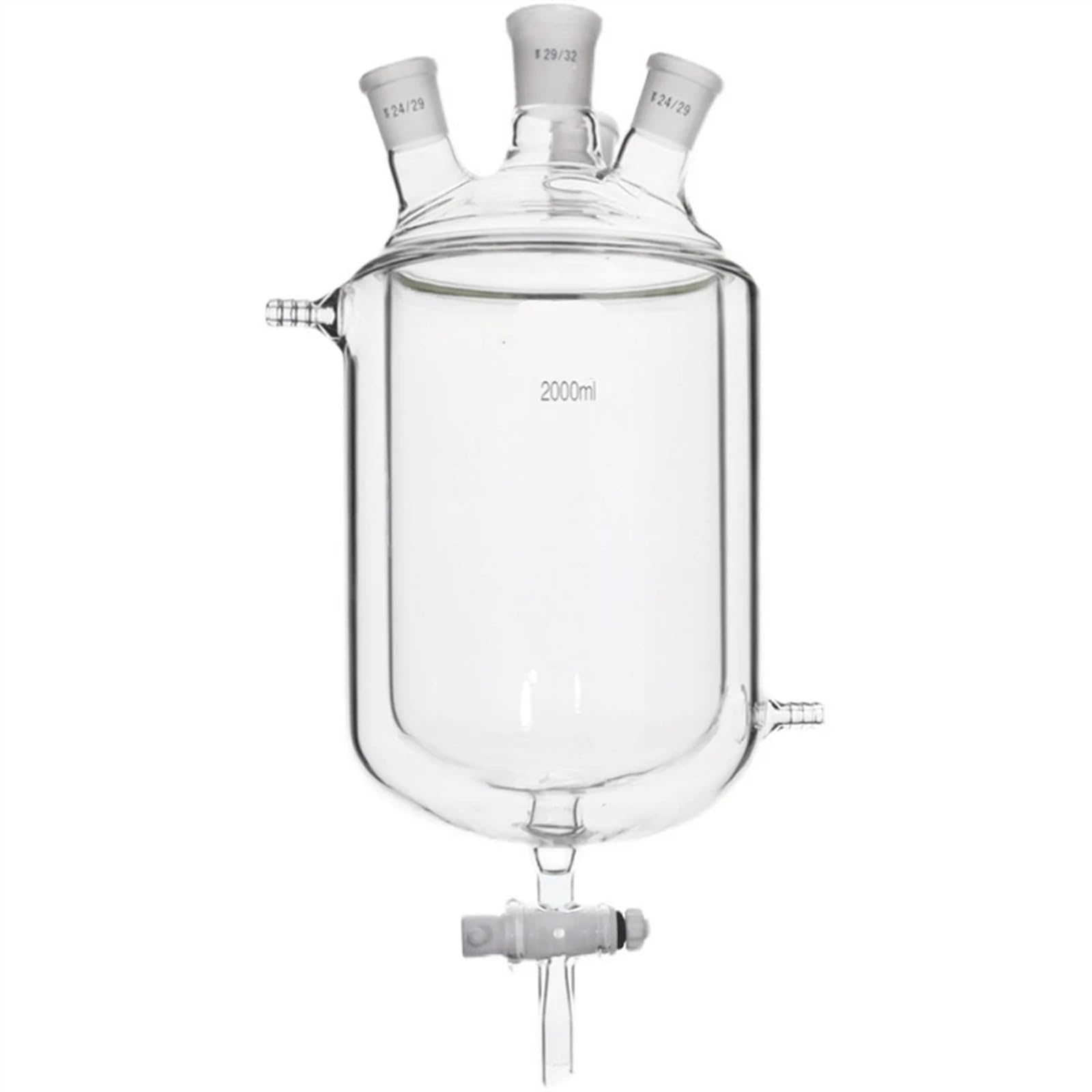 matraz de fondo redondo， Botella de reacción de laboratorio de tres cuellos y doble capa con válvula de descarga de 250-2000 ml y juntas de 14-29 mm(250ml 29-24-24-24)