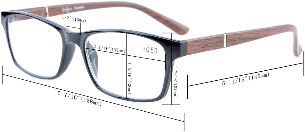 Eyekepper 5-Pack Spring Hinges Wood-Look Arms Crystal Clear Vision Reading Glasses Included Computer Glasses +0.75