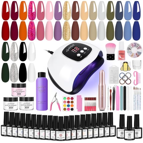 SPTHTHHPY Coleção Pinta-unhas semipermanente,lâmpada LED de 48 W, kit de unhas acrílicas de 90 ml+Torno para Uñas,conjunto de pós, kit de unhas semipermanentes, em 20+3cores