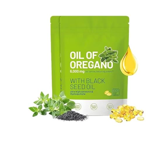 Olio di origano e olio di semi neri | Non OGM, 300 capsule morbide, 2 pezzi