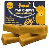 Fuzzl Yak Cheese Himalayan Dog Chews Peanut Butter Medium 4 Pack - Himalayan Yak Chews for Dogs - Natural Dog Chew Dog Food Long Lasting Dog Dental Sticks Milk Chews Cheese Stick