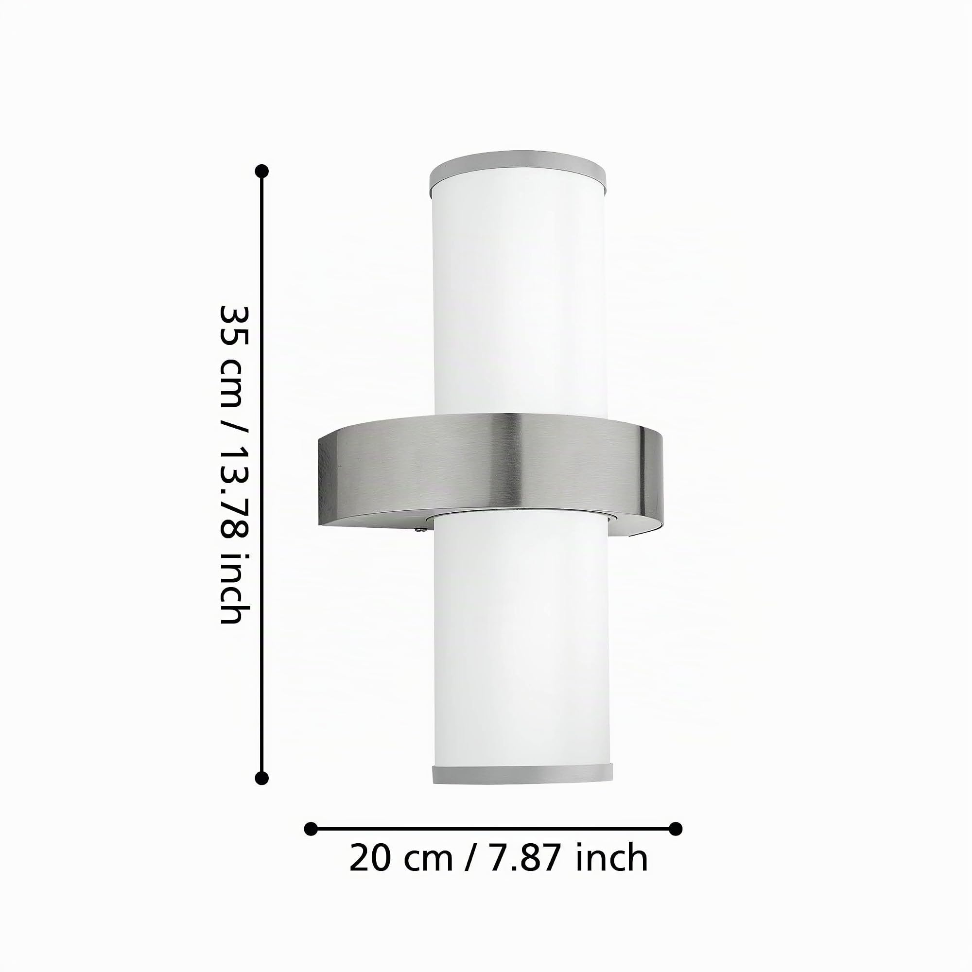 Eglo Beverly Lampada da parete per esterni, lampada da esterno a 2 | luci, applique in acciaio inox argentata e con vetro bianco satinato, attacco E27, IP44