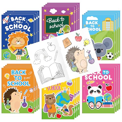 Image of Back to School Coloring Books for Kids - 24Pcs First Day of School Mini Coloring Booklet Bulk Cartoon DIY Art Drawing Book for Back to School Party Goodie Bags Stuffers School Classroom Favor
