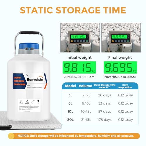 Image of Bonvoisin 6L Liquid Nitrogen Container, LN2 Tank Cryogenic Dewar, Aluminum Alloy Semen Tank with 6 Canisters Carry Bag