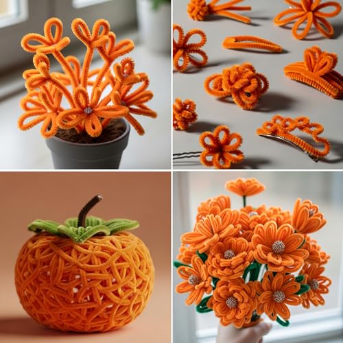 Image of Caydo 200 Pieces Orange Pipe Cleaners for Flowers Making