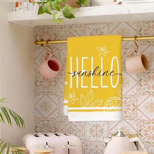 Image of Summer Hydrangeas Lemons Kitchen Towels, Hello Sunshine Dish Towels Set of 2, Blue Amalfi Coas Farmhouse 18 x 26 Inch Hand Towel Quick Drying Dishcloth Decor for Kitchen Bathroom Home