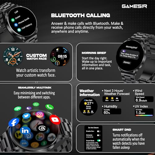 Image of GameSir Active 5 Smart Watch AMOLED Display 1.3 inch Screen, 360 * 360 Resolution, IP68 Waterproof with Multiple Watch Faces Bluetooth Calling Round Dial Smartwatch for Men & Women (Metal-Black)