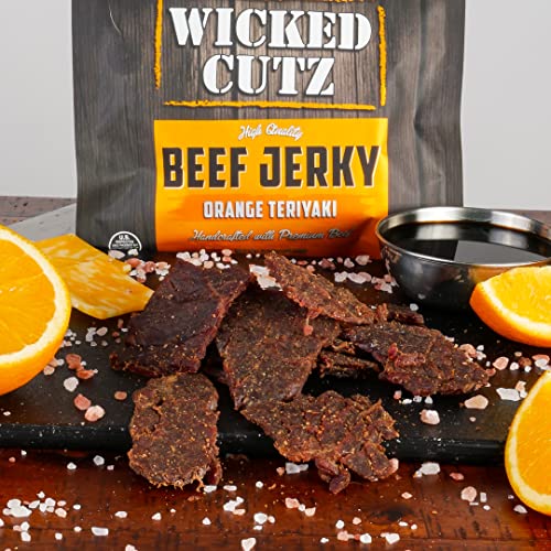 Image of Wicked Cutz Orange Teriyaki Beef Jerky, 24g Protein Per Bag, Tender & Easy to Chew Alternative to Teriyaki Beef Sticks, USA Made High Protein Carnivore Snacks (2 Bags)