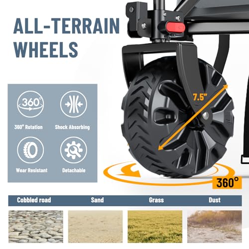 Image of Timber Ridge Foldable Wagon 350L Extendable Height, Large Capasity Collapsible Wagon Cart with All Terrians Detachable Wheels, Compact Folding Utility Wagon for Camping, Fishing, Shopping Grey
