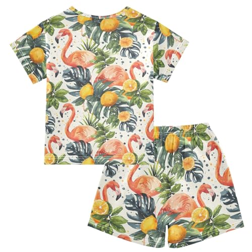 ALAZA Flamingo Lemon Palm Leaves Pajamas Short Sleeve 2 Piece Sleepwear Top and Bottom Pajama Set Unisex2
