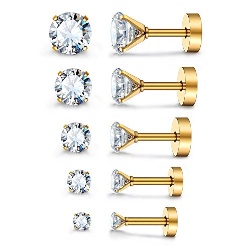 JewelrieShop ��g���K�X�C�������O �X�e�����X�X�`�[�� �X�^�b�h�s�A�X �t���b�g�o�b�N�C�������O �X�^�b�h �t���b�g�o�b�N �X�N�����[�o�b�N�C�������O ���f�B�[�X �����Y (16G�A�o�[����6mm�A3mm-7mm CZ�A5�y�A), �X�e�����X