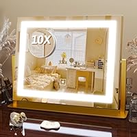 FENNIO Large Makeup Vanity Mirror with Lights, HD Lighted Mirror for Makeup Desk Tabletop, Dimmable LED Bulbs & 3 Color Lighting Modes, Touch Control