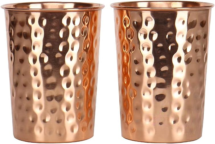 SoulGenie qCup Hand Hammered Copper Tumblers - Ayurvedic Health Pure Copper Tumblers – 2 pcs. set - 250 ml.(8 fl oz) (Hammered)