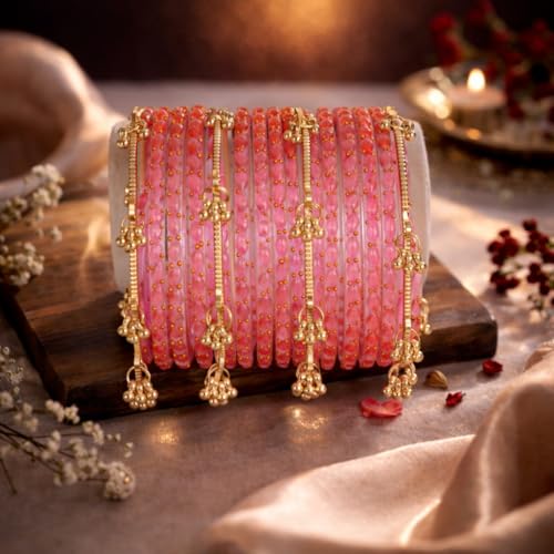 Image of Shining Diva Fashion 16 Pcs Trendy Stylish Glass & Kashmiri Ghungroo Bangles Set for Women & Girls | Traditional Festive Wedding Party Jewellery