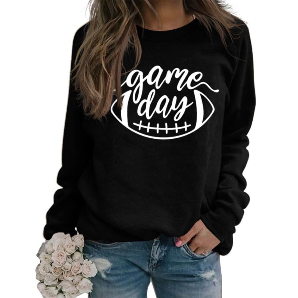 HAOYUNLAIWomen Game Day Sweatshirt Football Graphic Print Shirt Long Sleeve Round Neck Casual Top Fall Pullover