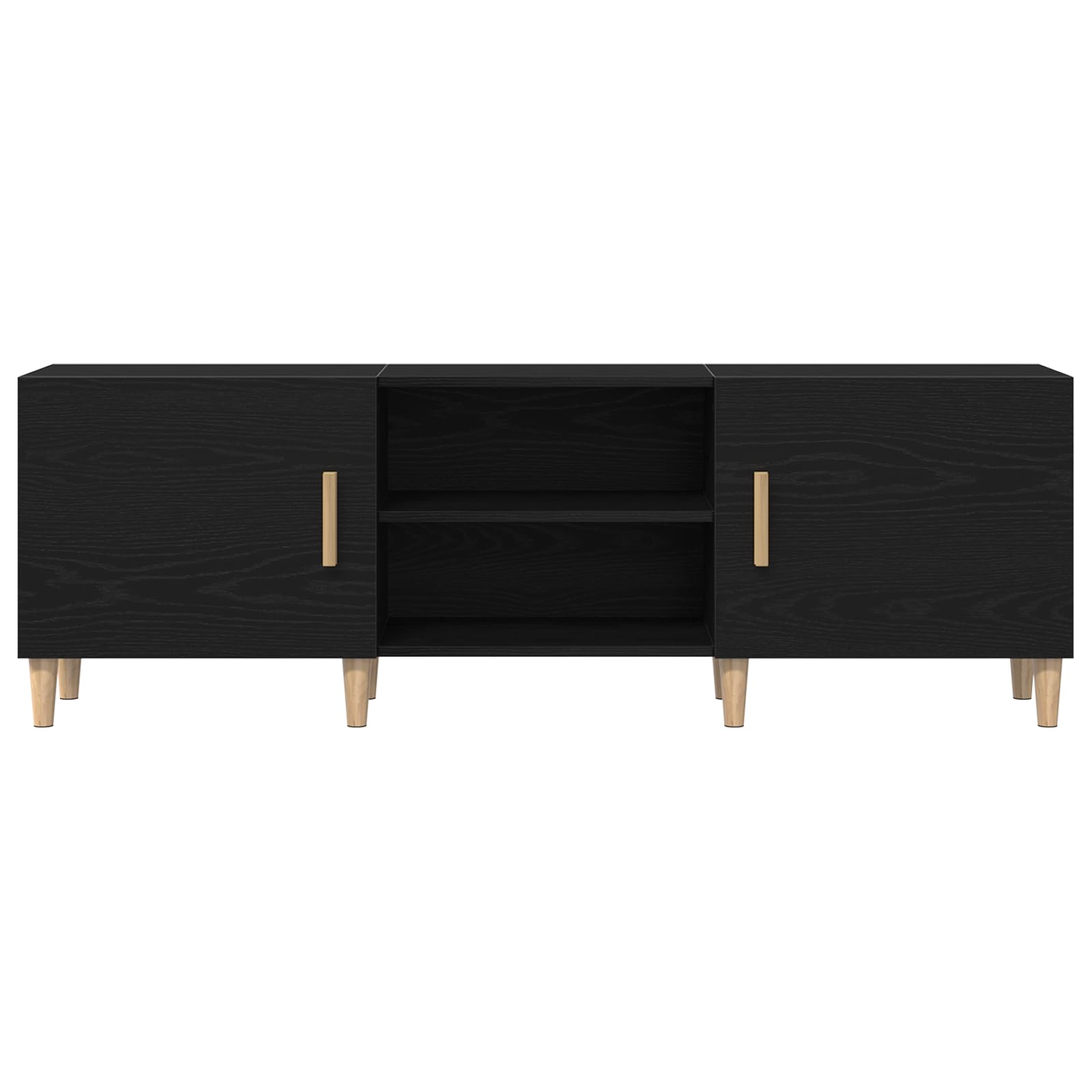 Mueble para TV de aspecto de roble negro, 150 x 30 x 50 cm, con espacio de almacenamiento, estantes y puertas con bisagras para sala de estar, cine en casa, juegos y almacenamiento multimedia