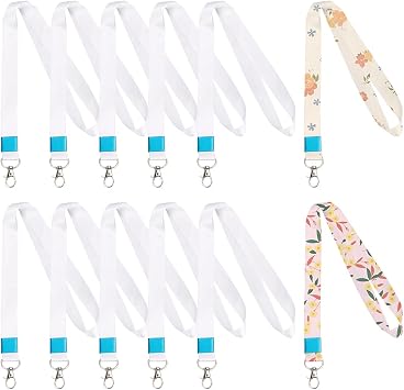 1 Box 12 Pack Sublimation Lanyards Blanks White Heat Transfer Lanyard with Iron Clasp Swivel Hooks Polyester Neck Lanyards for ID Badges Holder Office School Supplies Badge Lanyards 20In Long