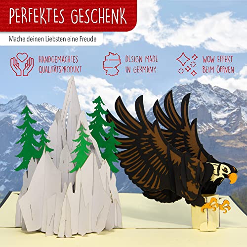 Foto von LINPOPUP®, LIN17774, Pop - Up Karte Berg, Wandeln, 3D Karte Geburtstagskarte, Vatertag, Muttertag, Reisegutschein Bergsteiger Wanderer, Jäger, Gutschein Wandern Zelten Kletter, Berg, Adler, N53