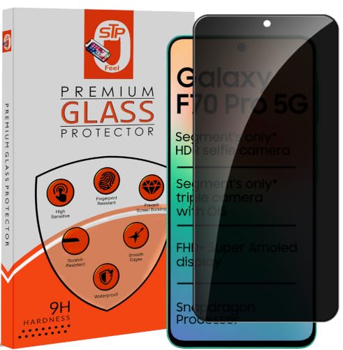 Image of STP FEEL Premium Grade Privacy Tempered Glass Screen Protector Guard Compatible For Samsung Galaxy F70 Pro 5G (6.7 Inch, Pack of 1) Full Edge to Edge Coverage Anti-Spy /Anti-Peeping 9H Hardness