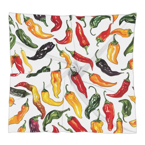 Colorful Chili Pepper Silk Feeling Scarf Head Scarf for Women 23.6 x 23.6 Inch Neckerchief Lightweight Square Scarves Bandana Hair Wrap for Sleeping