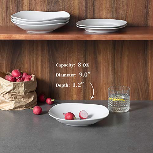 Y YHY Pasta Salad Bowls, White Porcelain Square Bowl Set, 9 Inches, Wide and Shallow, Set of 6